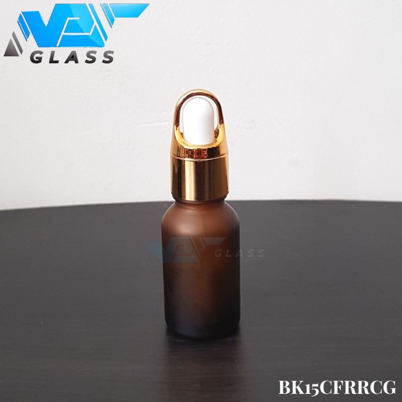 botol kaca pipet 15ml coklat amber frosted doff ring gold