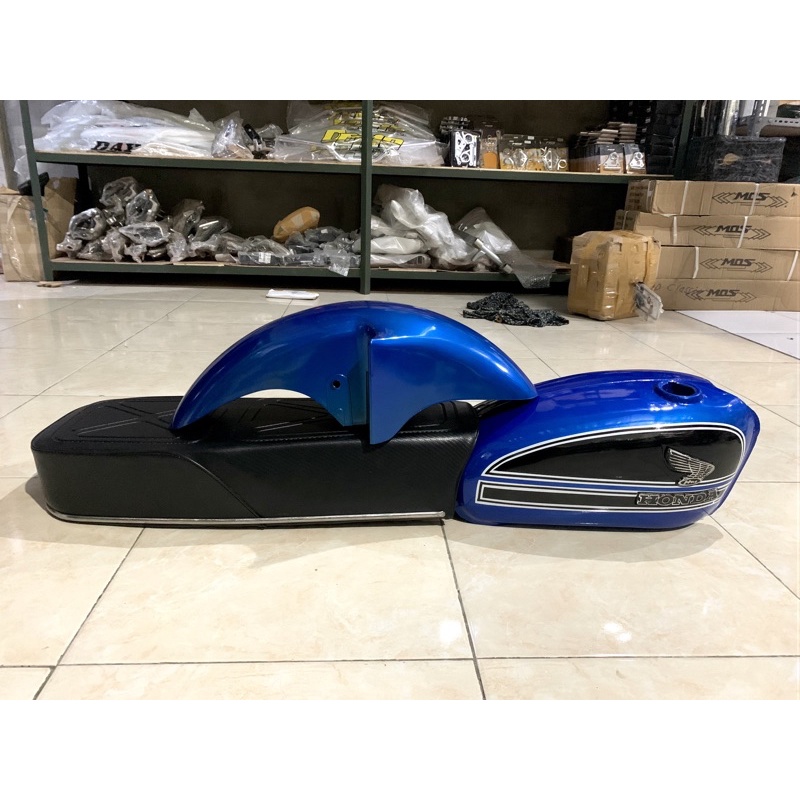 BODY SET CB TANGKI JOK KULIT KARBON SPACKBOR WARNA BIRU
