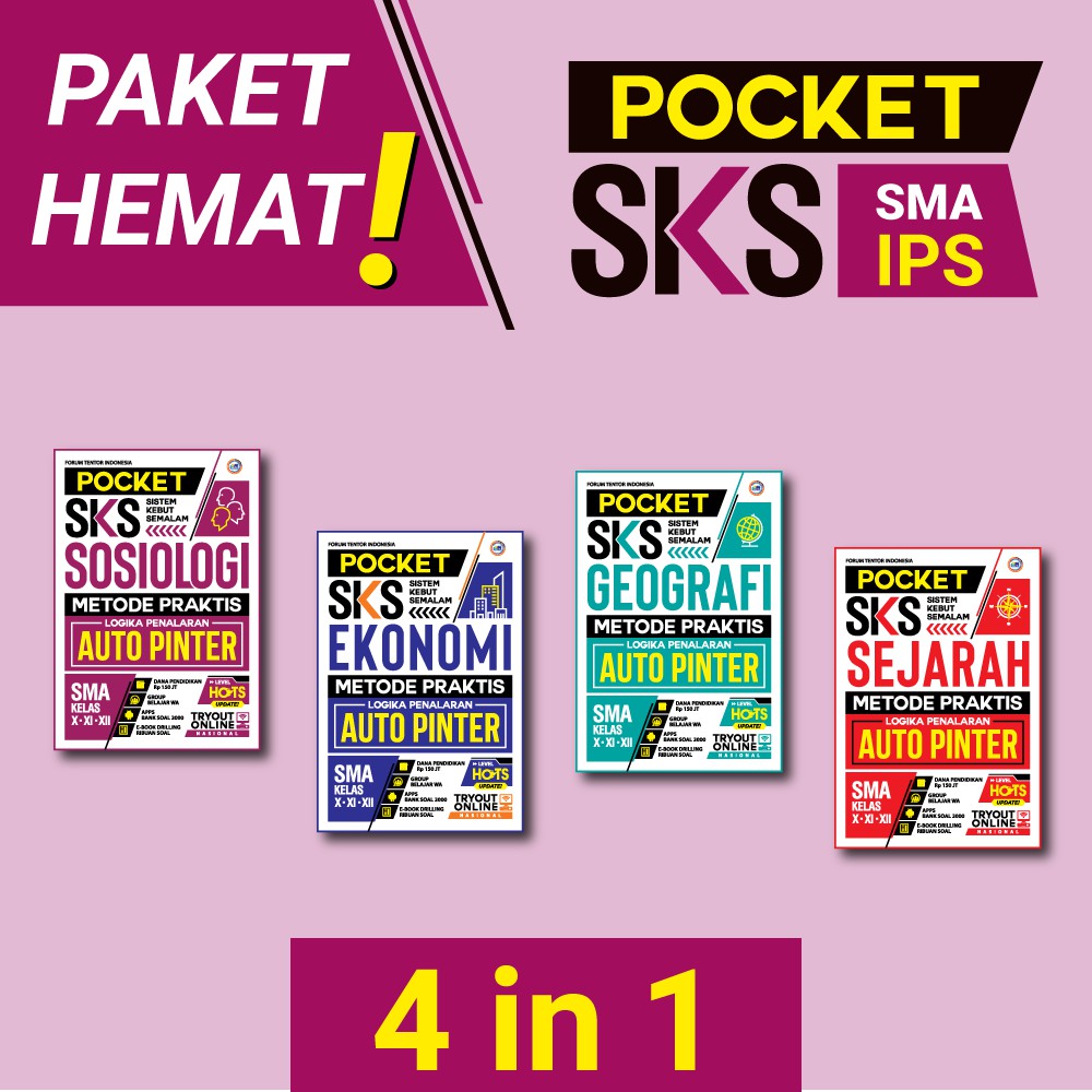 Paket Hemat Pocket SKS SMA IPS Ekonomi Geografi Sosiologi Sejarah 4 buku