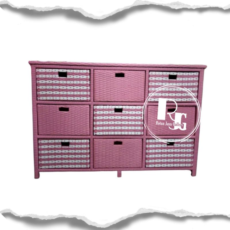 lemari laci rotan sintetis 9 laci motif
