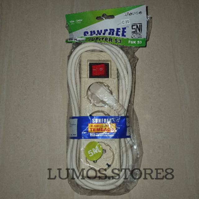 Stopkontak 3 Lubang + kabel 5 meter SUNFREE JUPITER 53