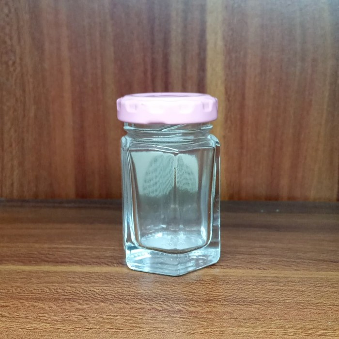 botol jar hexagonal kaca tebal / jar unik lonjong / jar mini tebal