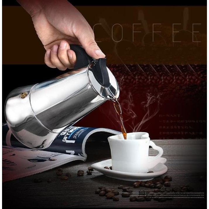 Teko Kopi Moka Pot Stainless Espresso Coffee Maker untuk 6 cup 300ml