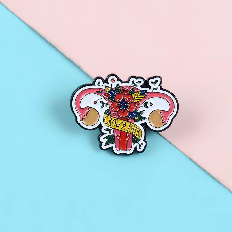 Bros Pin Enamel Desain Bunga Uterus Feminis Untuk Kerah Kemeja Ransel