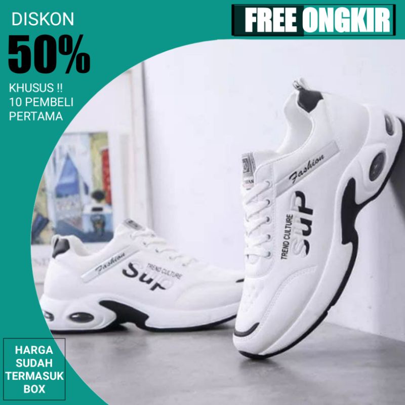 SEPATU SNEAKERS PRIA PUTIH POLOS SNEAKER SPORT COWOK LAKI LAKI REMAJA DEWASA MURAH TERBARU BG 100