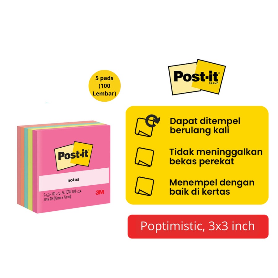 

3M Post-it Original Sticky Notes Poptimistic 654-5AN / Memo 3x3”