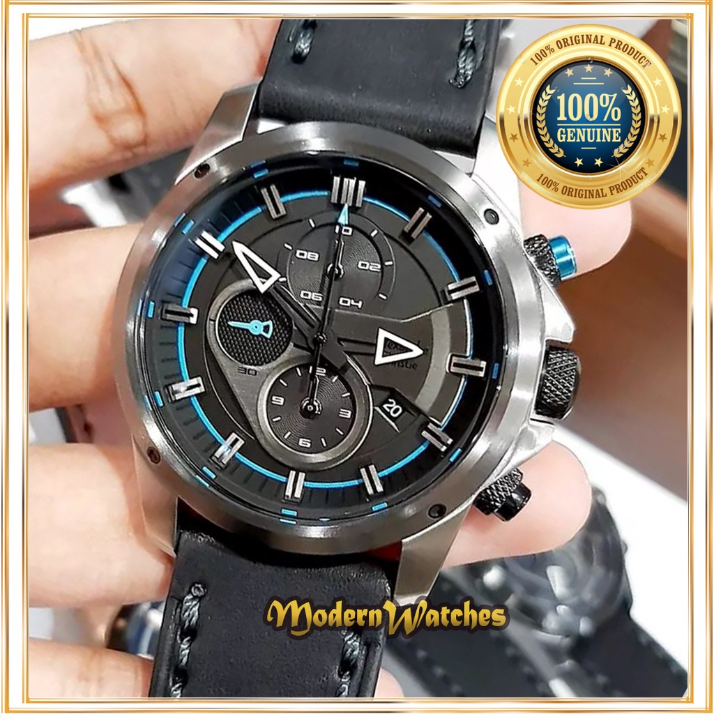 Jam Tangan Pria Alexandre Christie AC 6593 Ori Hitam Silver Black Tali Kulit Original Alexander Chro