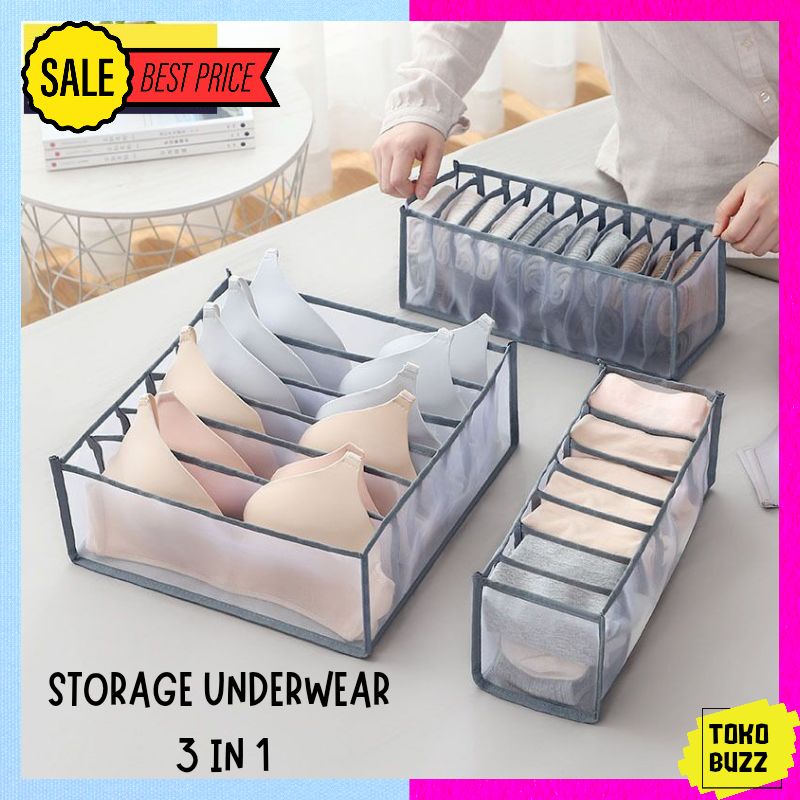 Tempat Penyimpanan UNDERWEAR STORAGE 3 in 1 BRA BH Celana Dalam Kaos Kaki Stocking Wanita Perempuan