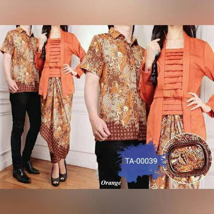 TA-00039 couple kutubaru maura orange baju undangan sarimbit batik