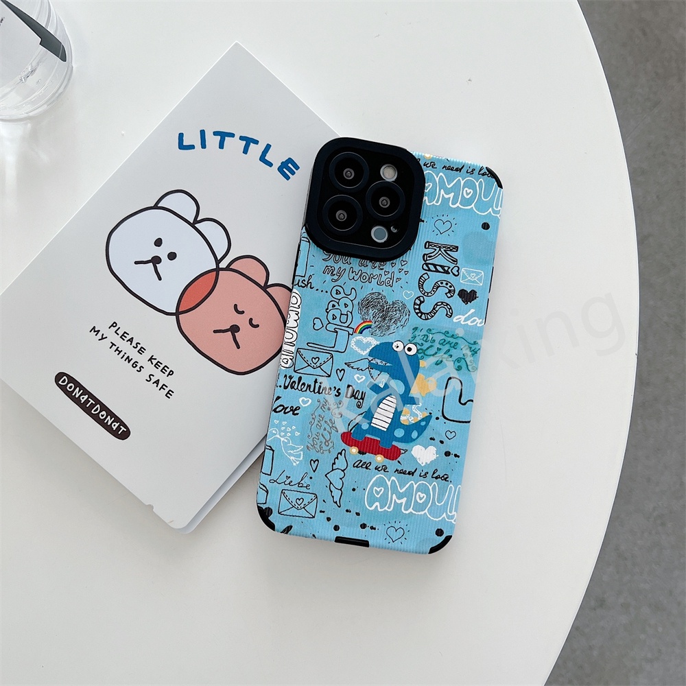 Case Motif Kartun Hewan Warna Biru Untuk iPhone 12 Pro Max 13pro 11pro 7plus 8 Xr X