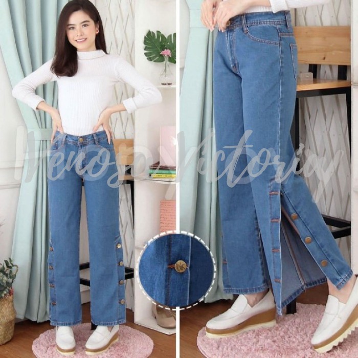 Boyfriend Jeans Kancing Samping BF Tessa / Celana Wanita Belahan Bawah
