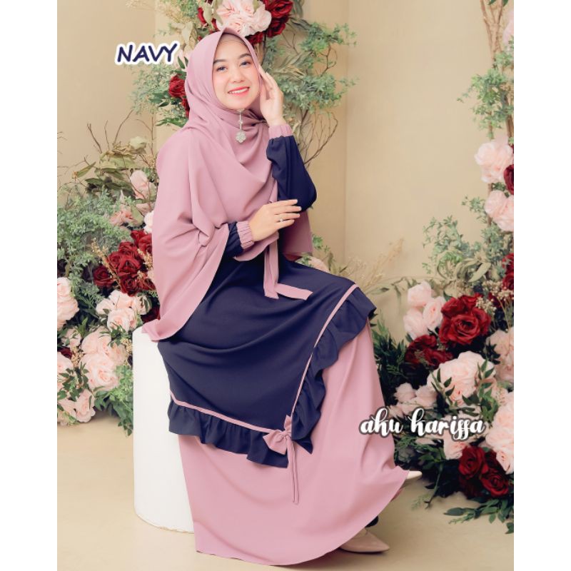 YUNISA GAMIS SYARI AKU KARISSA BAJU MUSLIM POLOS BRANDED CANTIK ITY CREPE PREMIUM BUSUI KHIMAR PET