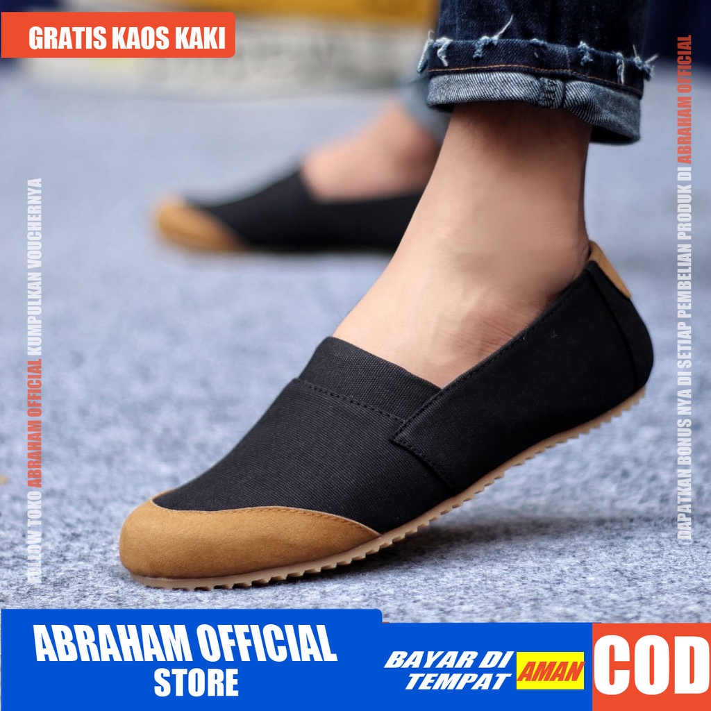 ABRHM x KEN Sepatu Slip On Pria Sepatu Pria Casual Sepatu Casual Pria Sepatu Kasual Cowok / Cowo Slop Anti Slip Semi Formal Kerja Kuliah Gaya Santai Keren Kekinian Original Murah Terlaris