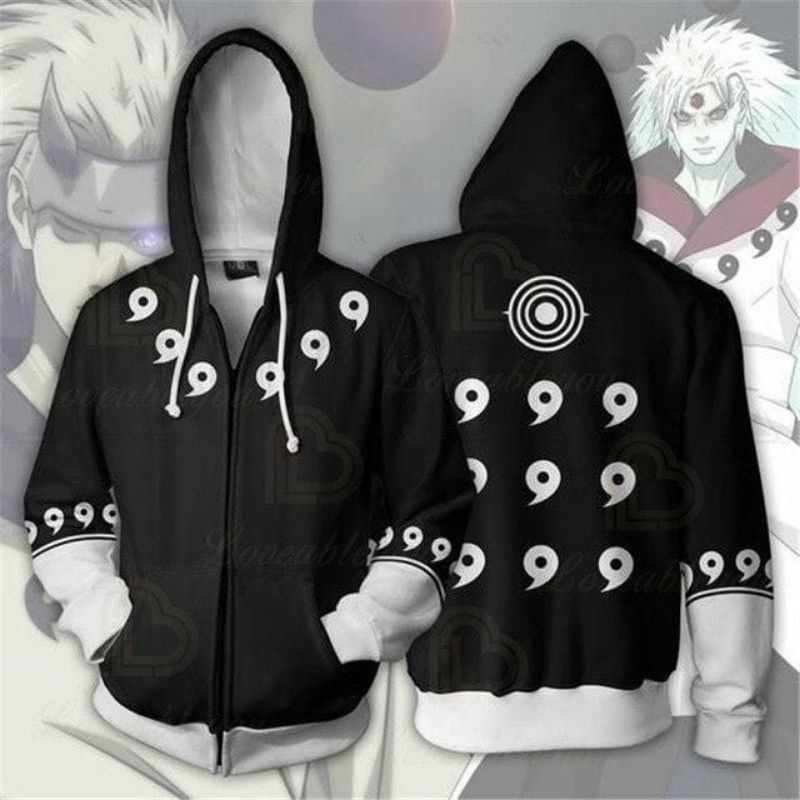 jaket anime naruto rikudou zipper hitam putih