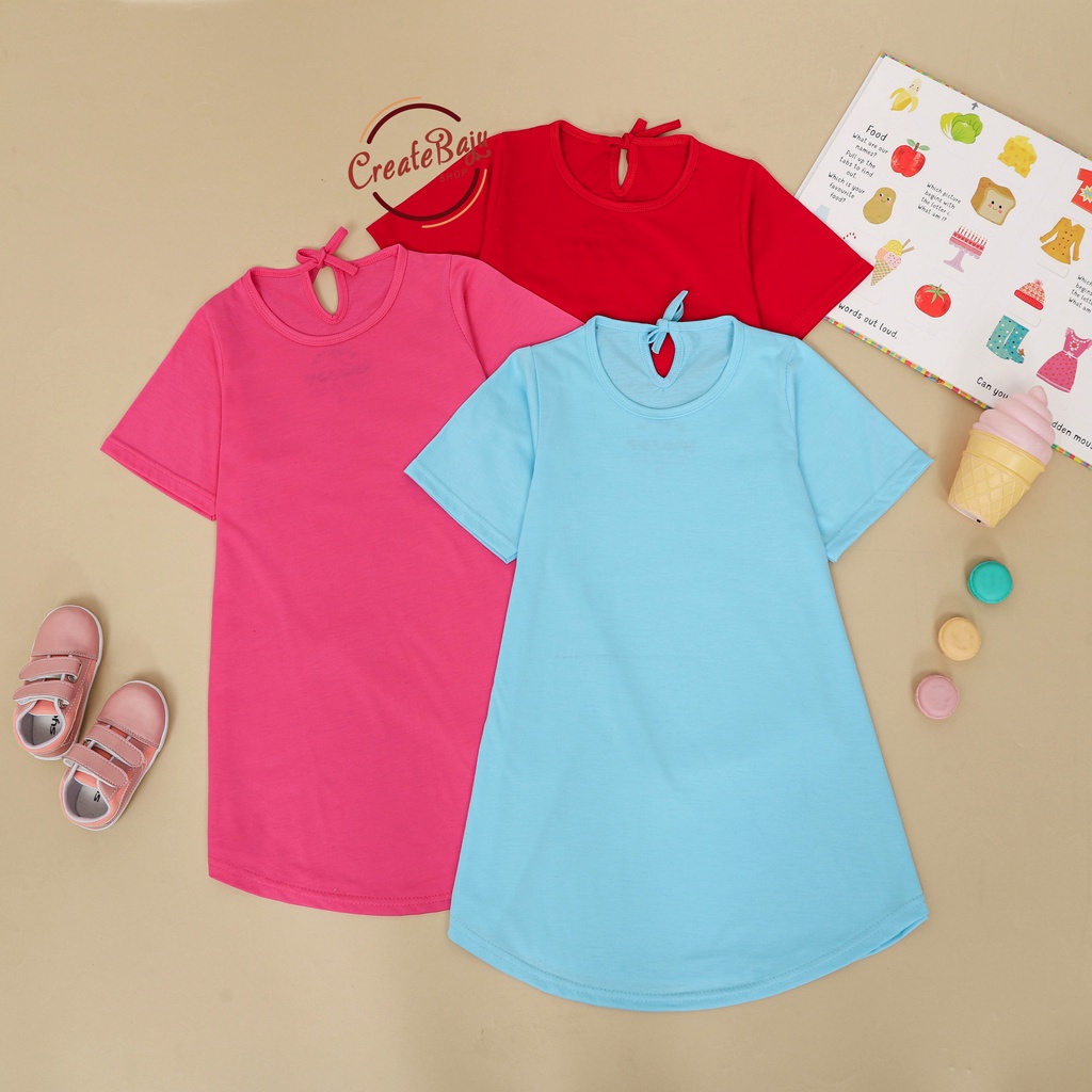 DRESS ANAK PEREMPUAN BAJU ANAK CEWEK POLOS WARNA DASTER ANAK CEWEK LENGAN PENDEK TERMURAH