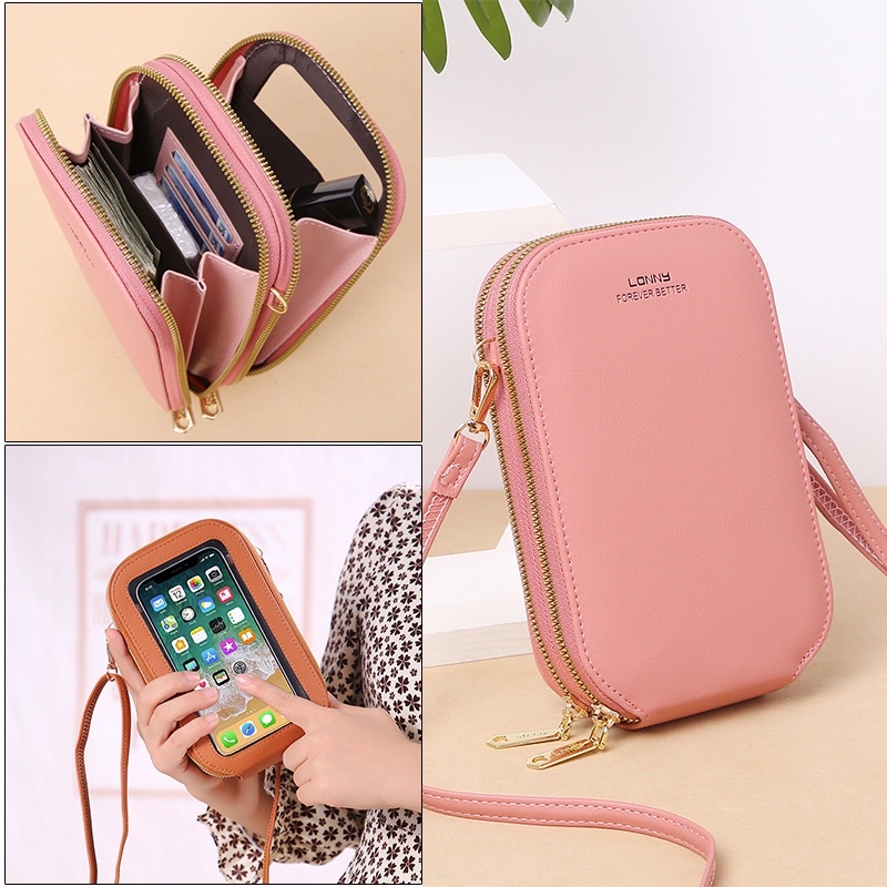 Tas Selempang Kulit Wanita Dompet Hp Cewek Touchscreen Mini Bag L075 LN