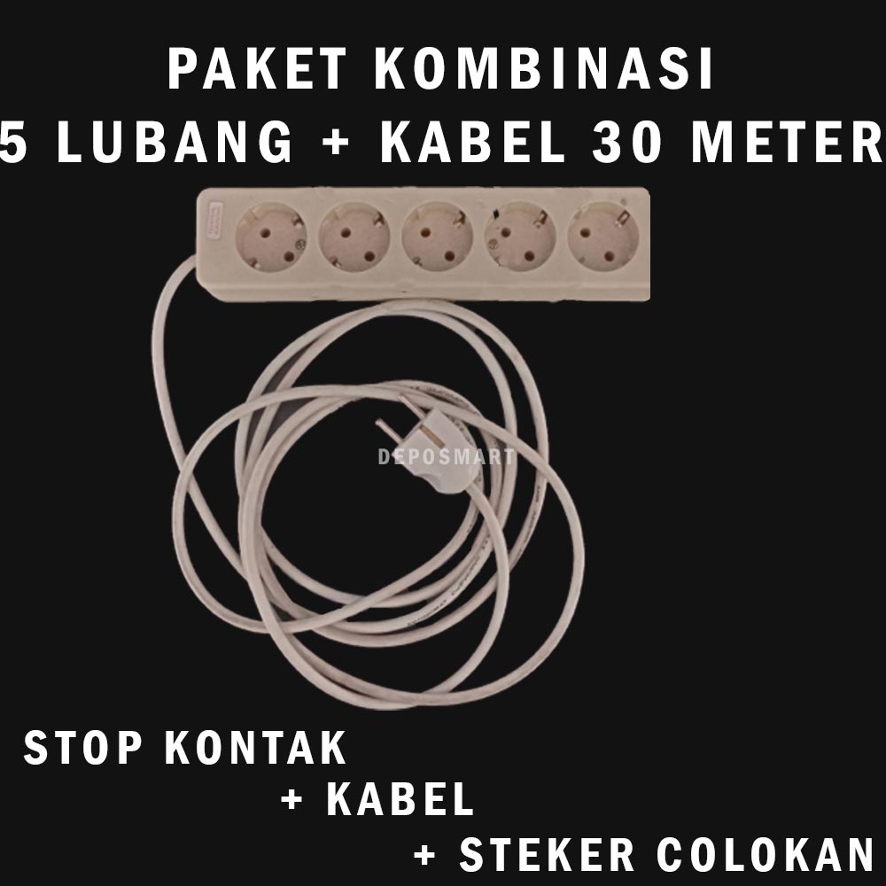 PAKET KABEL OLORAN - STOP KONTAK 5 LUBANG - KABEL 30 METER - STEKER