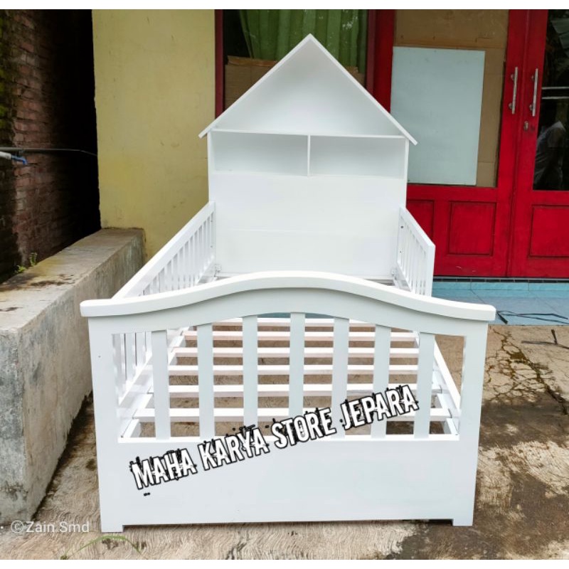 DIPAN ANAK CUSTOM RAK BUKU PAGAR JARI-JARI LENGKUNG UKURAN 100x200 REAL PICT