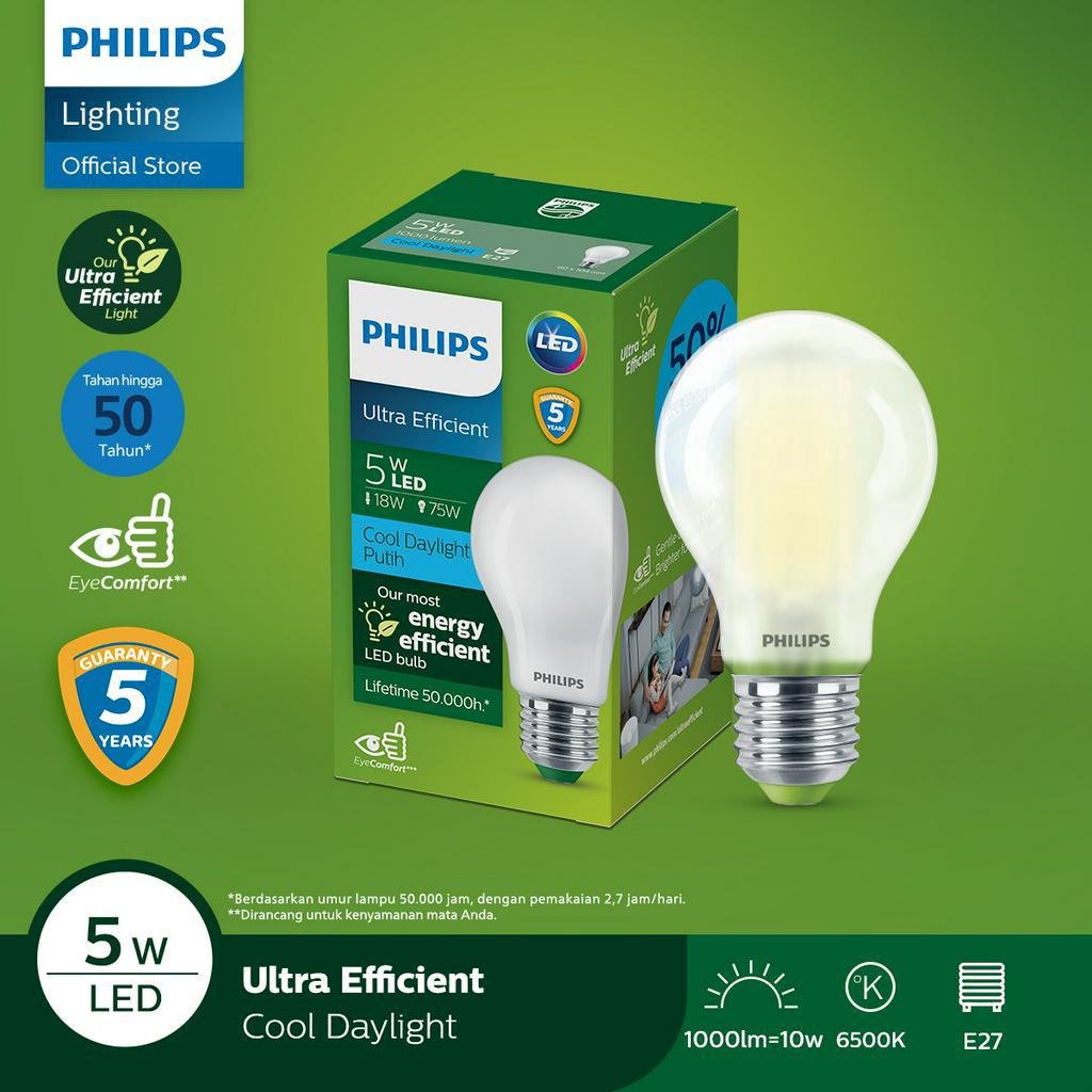 Philips LED Bulb Ultra Efficient – 5W E27 6500k Cool Daylight White