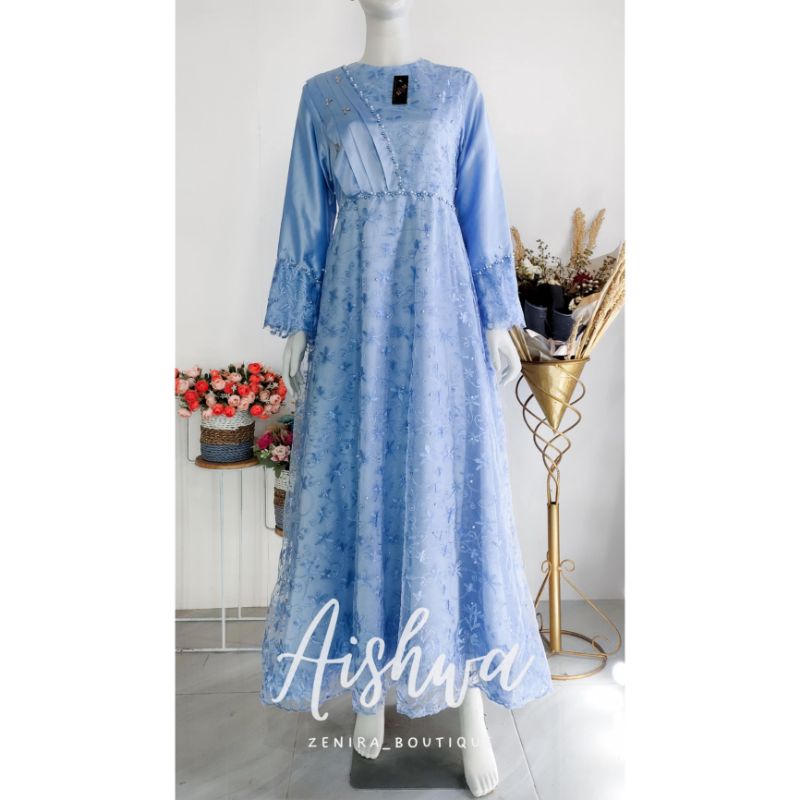 AISHWA Baju Pesta / Tulle Bordir / Gaun Pengantin / Prewedding / Wisuda / Bridesmaids