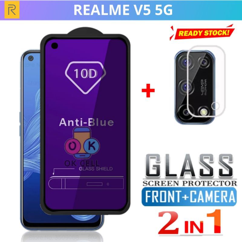 2in1- Tempered Glass Anti Blue Light Realme V5 5G - TG Anti Gores Blue Radiasi V5 5G Full Layar