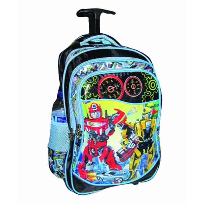 Tas trolley dorong anak sekolah motif robot transformer