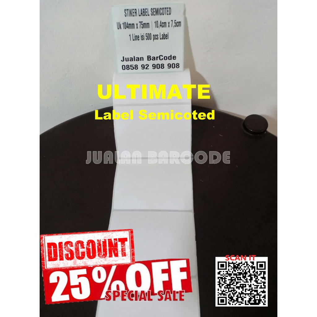 

STIKER LABEL BARCODE 104 X 75 mm | KERTAS STICKER LABEL SEMICOATED 104x75 mm ISI 500PCS