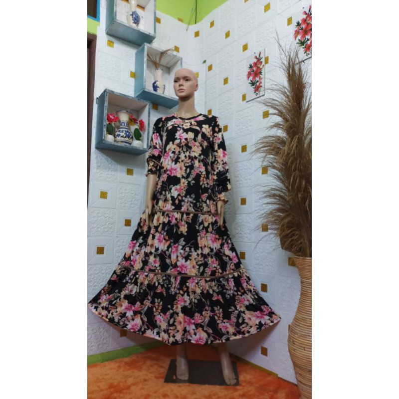 Gamis Jersey jumbo motif Bunga