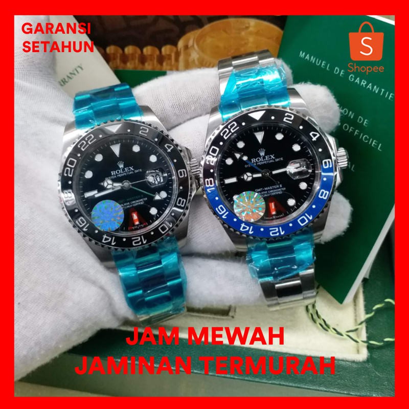 Jam Pria Rolex GMT Master II Batman Automatic Silver Clone LS A