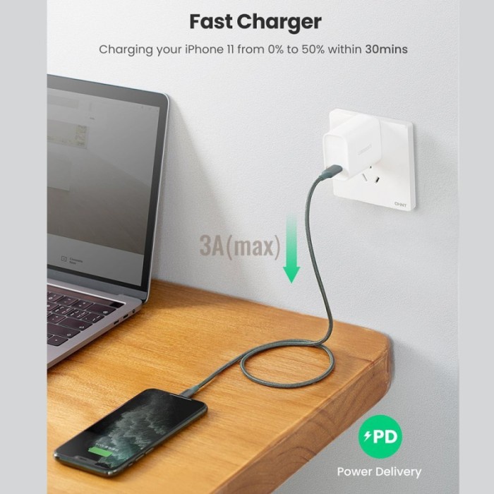 UGREEN Kabel Charger Untuk Apple iPhone 12 13 Pro Max C to Lightning MFI Cable Fast Charging 36W US304