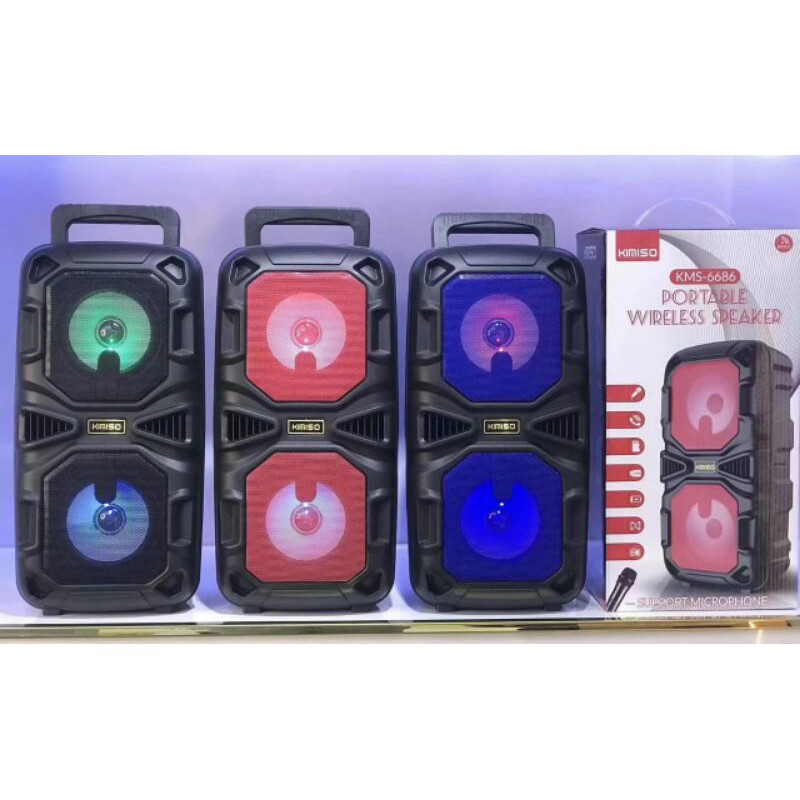 Speaker Portable Bluetooth KIMISO LED KMS6686 Free Microphone Karaoke Wireless Stereo KMS 6686