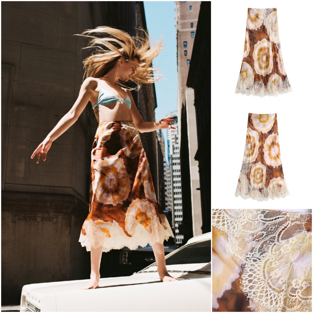 62783 Brown Flower With Lace Skirt / Rok Midi Renda Cokelat