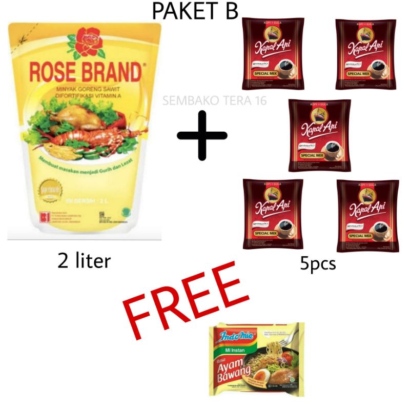 paket B minyak goreng 2 liter kopi gratis indomie paket sembako murah