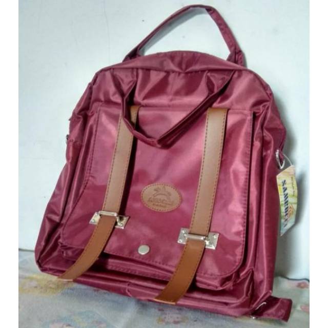 Tas wanita 3 in 1 bag ransel slempang jinjing kanvas glossy