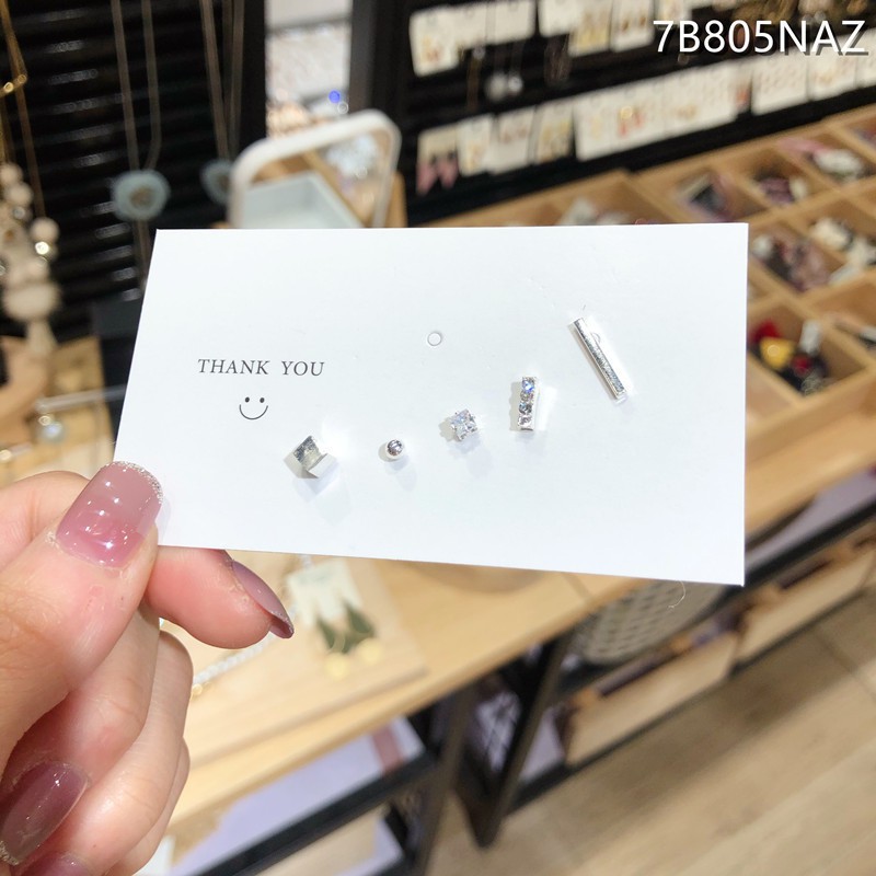 5pcs / Set Anting Tusuk Silver 925 Desain Geometri Hias Zircon Aksesoris Wanita