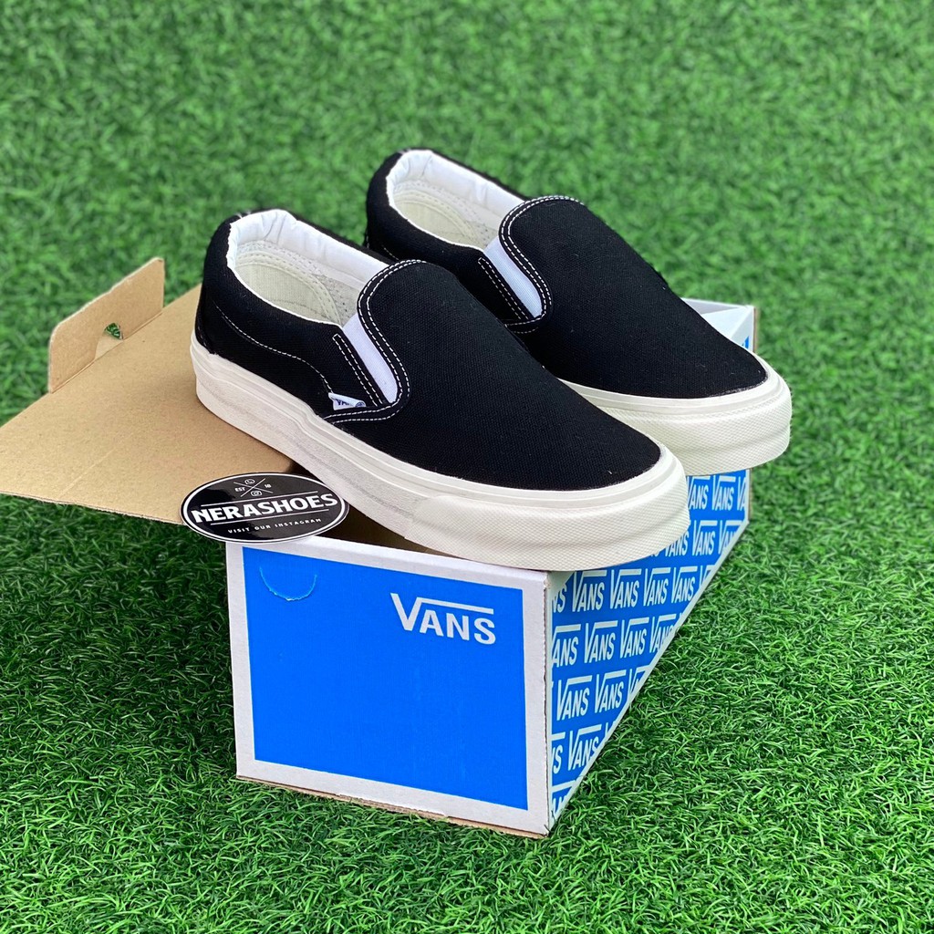 (OBRAL) VANS SLIP ON OG BLACK WHITE WAFFLE DT PREMIUM IMPORT BOX BIRU