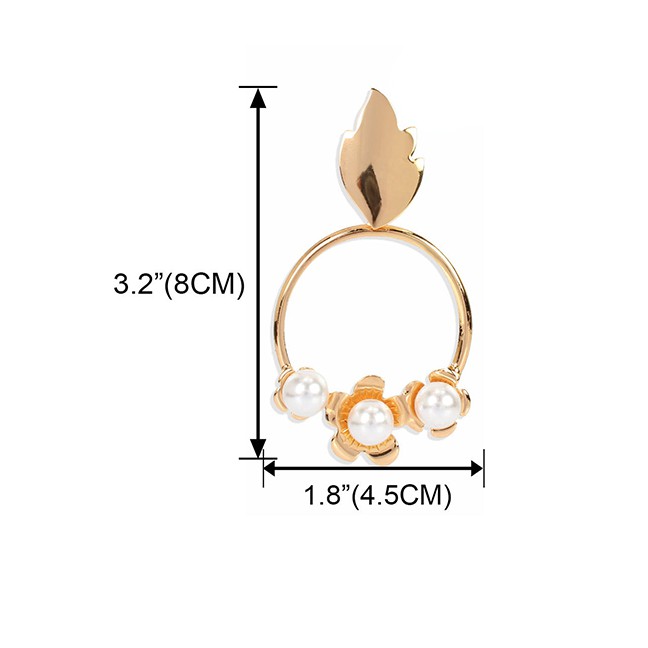 LRC Anting Tusuk Fashion Golden Alloy Round Diamond Earrings With Flowers K44372