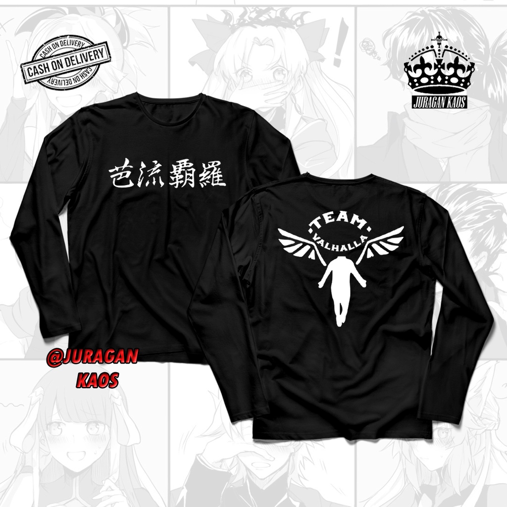 Kaos Lengan Panjang Pria VALHALLA TEAM / Kaos Tokyo Revengers / Longsleeve / Baju Anime Jepang Wibu