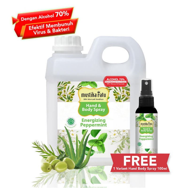 Hand Sanitizer Anti Kuman Mustika Ratu Peppermint PROMO 1L FREE 100ml Spray