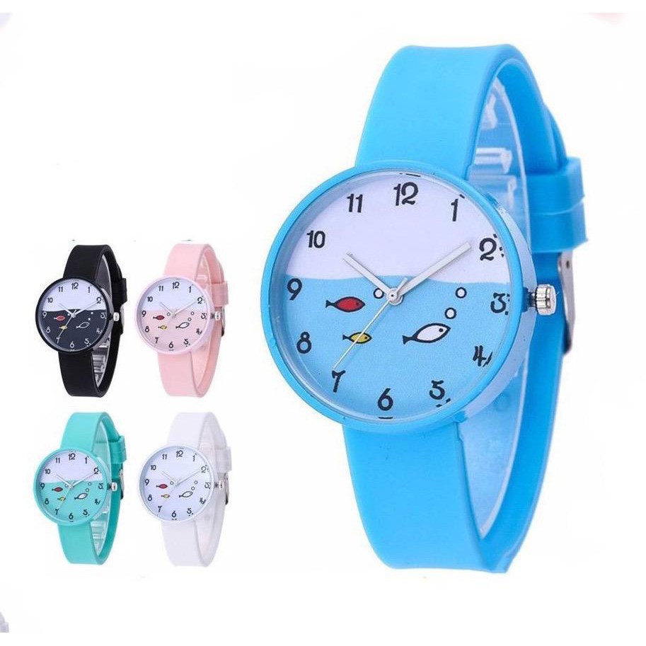 BAJ JAM TANGAN MURAH PRIA WANITA ANALOG RUBBER SHSHD  HARAJUKU CANDY CAT KOREAN STYLE FISH GN028