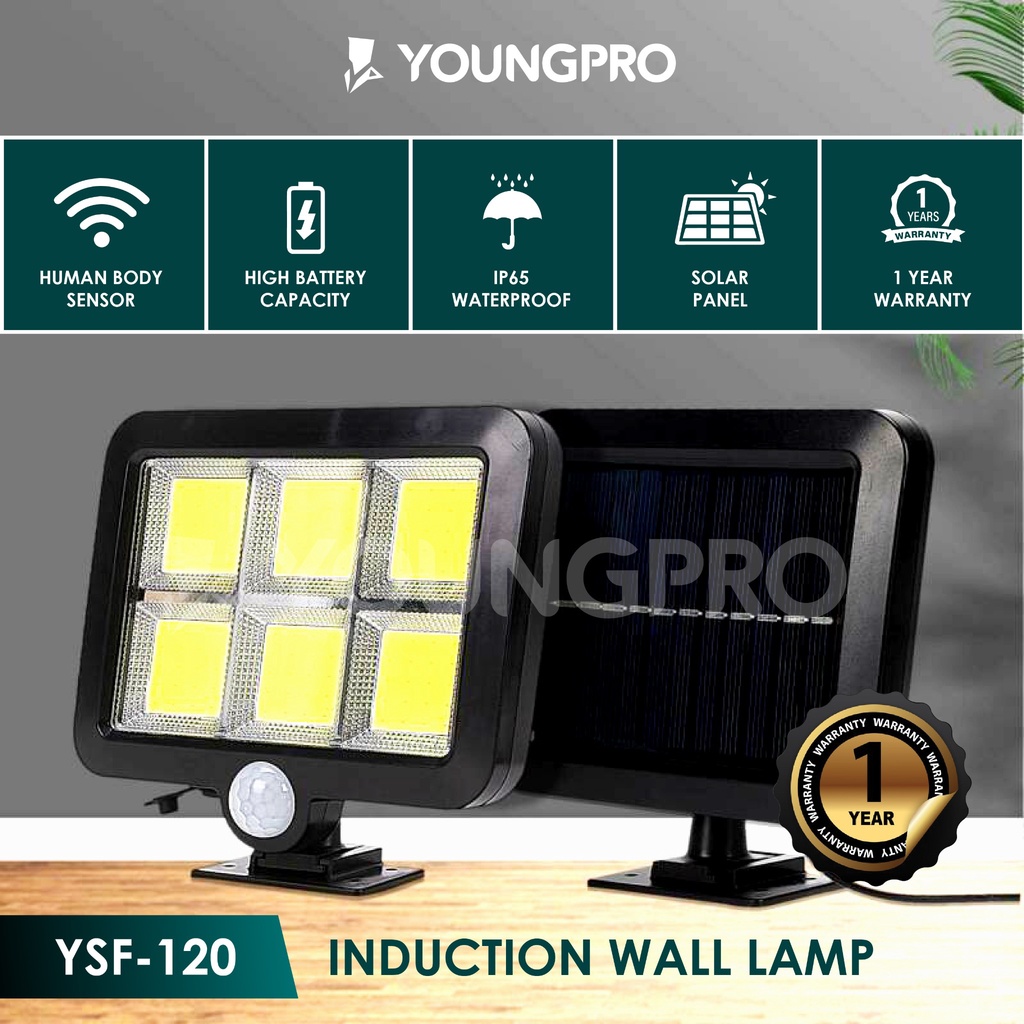 YOUNGPRO YSF-120 - Lampu Solar 120 Mata LED 3 Mode Cahaya + Panel Surya Lampu Sensor Gerak 3 Mode