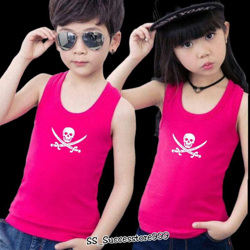 BAJU SINGLET ANAK ANAK COUPLE TENGKORAK KAOS DALAMAN CEWEK COWOK UNISEX