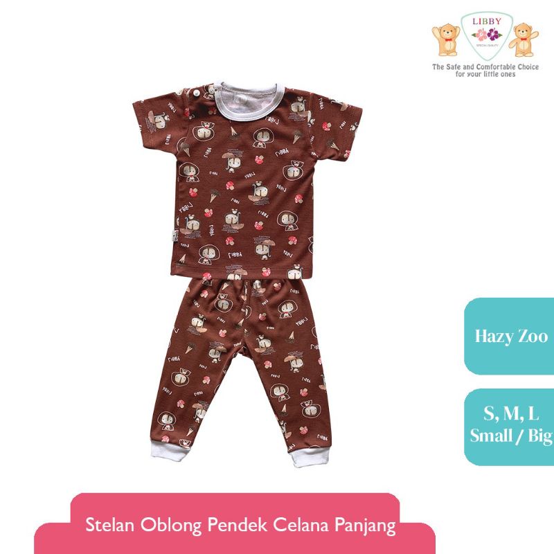 LIBBY Stelan Oblong Pendek - Celana Panjang Motif Hazy Zoo (1 stel) Ukuran  M, L, 2L dan XL/Baju Bay