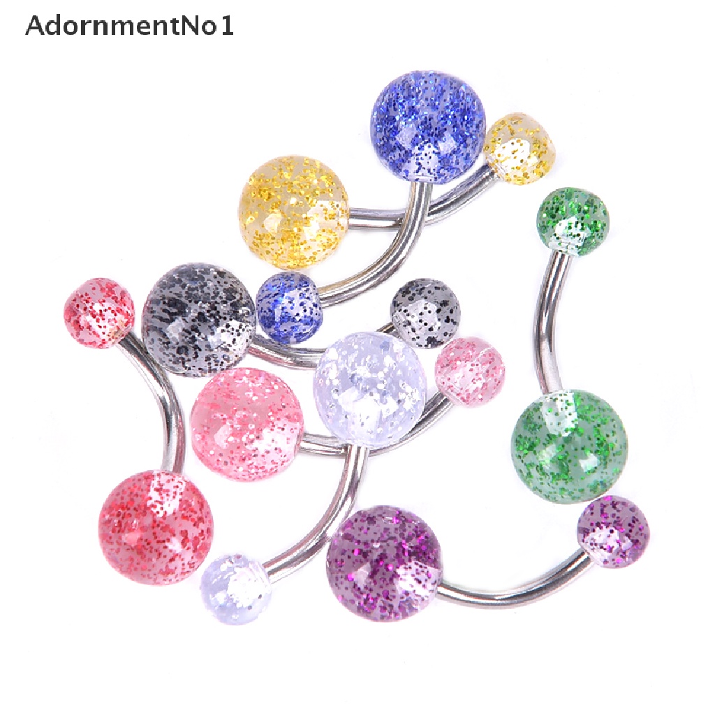 (AdornmentNo1) 8pcs / Set Cincin Tindik Pusar / Perut Desain Barbell Hias Glitter Warna Warni Untuk Wanita