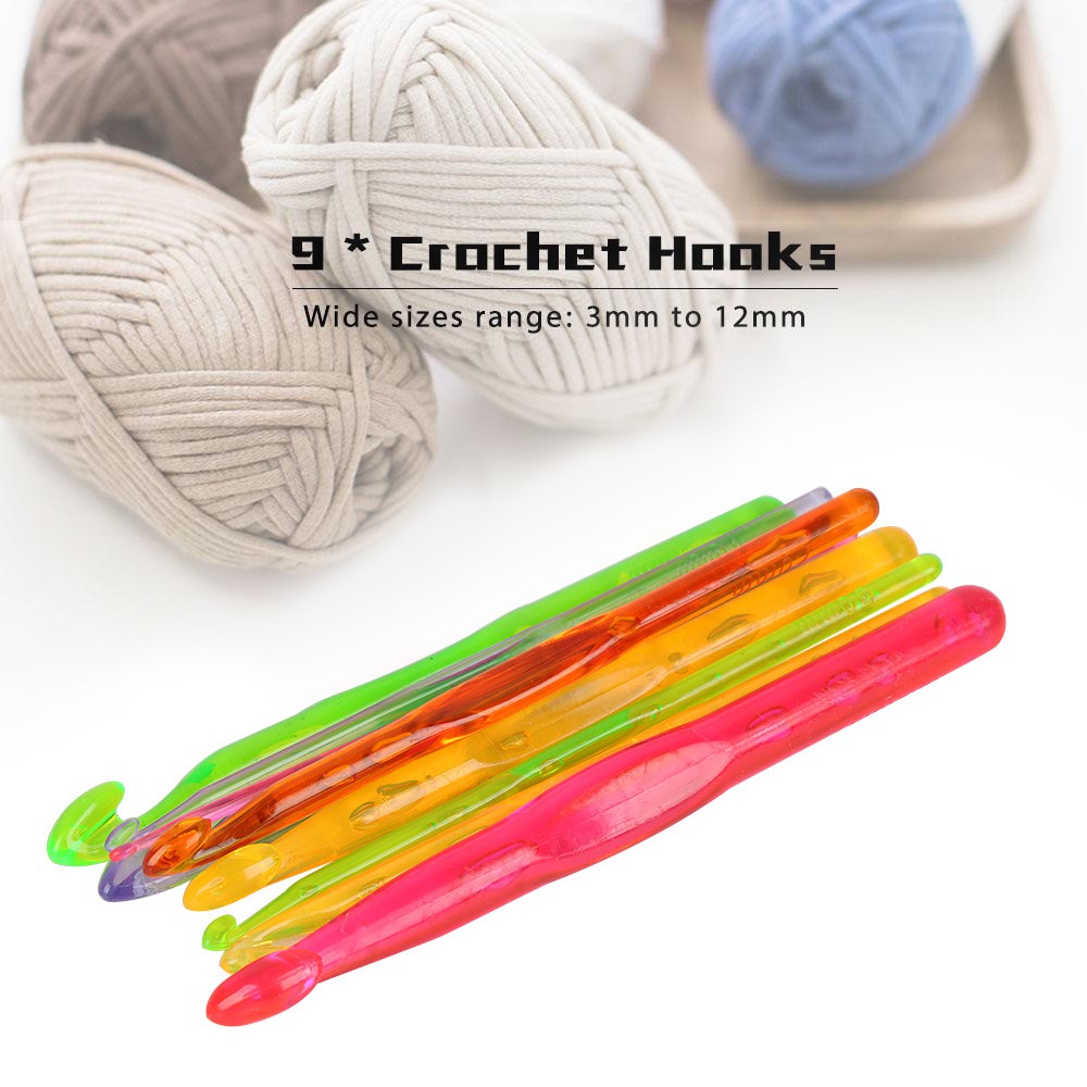 Set 9pc jarum alat rajut jahit crochet knitting acrylic 3mm-12mm hakpen hookpen import berkualitas