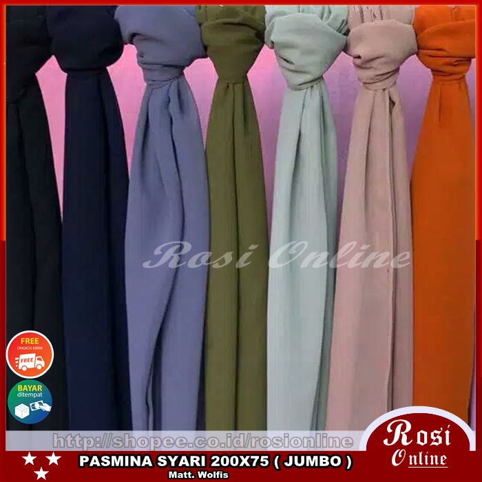 Pashmina Jumbo Syari Wolfis Italiano 200x75 Ala Sabyan Malay Crepe Stretch Polos-6