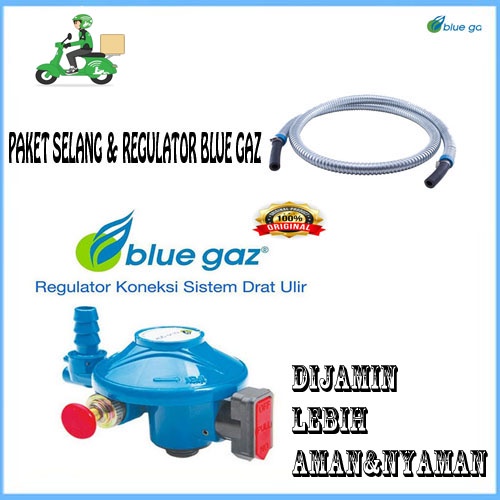 PAKET HEMAT Regulator + Selang BLUE GAS GAZ LPG 28 mbar Bagus Aman Grosir Murah SNI PROMO