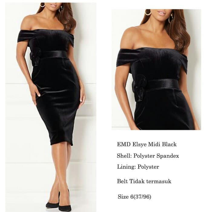 Murah dress pesta off shoulder black velvet eva mendes branded murah