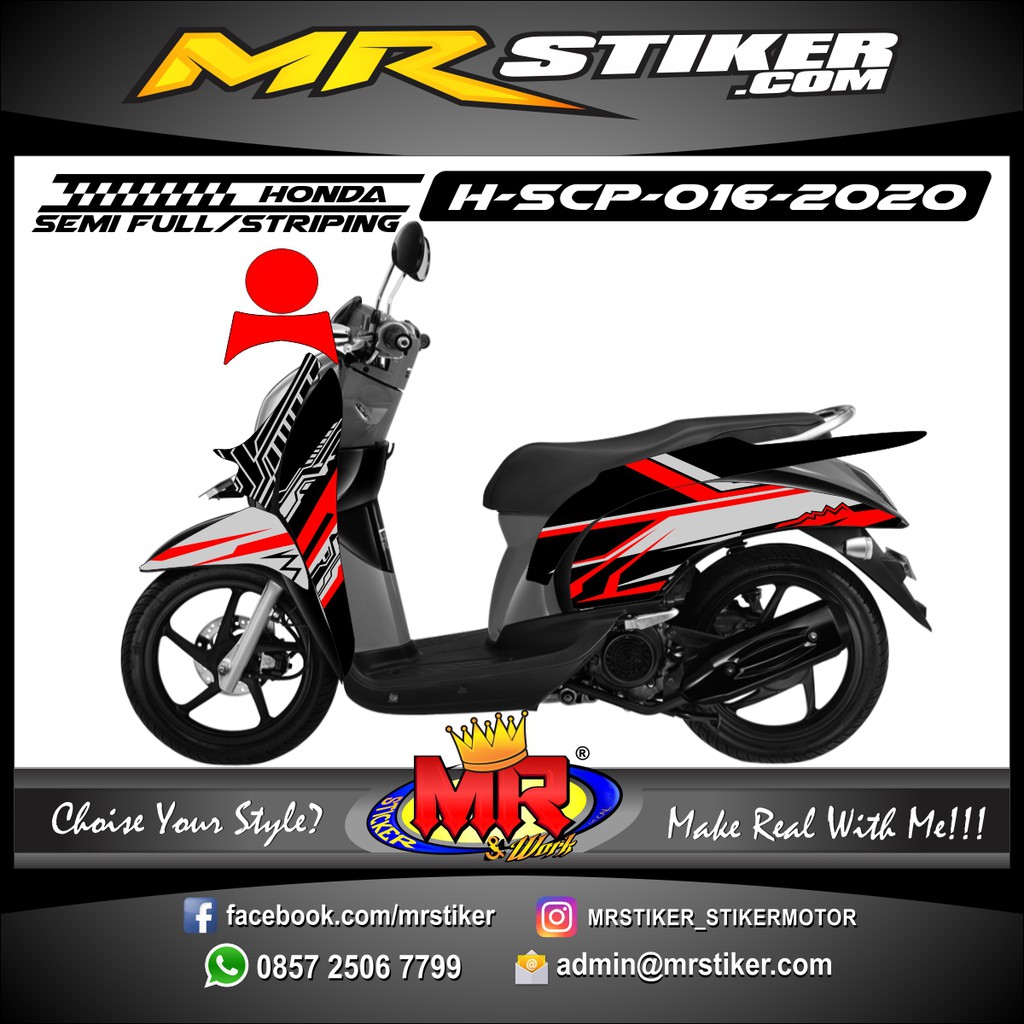 Decal Stiker Motor SemiFull Variasi Honda Scoopy Grafis Keren Simpel