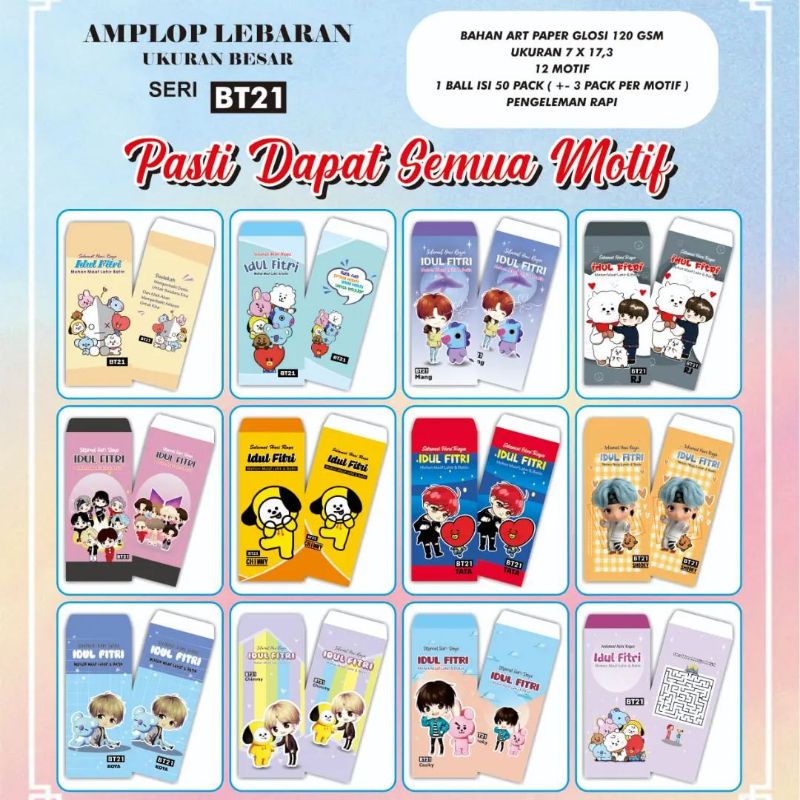 

10PCS AMPLOP LEBARAN IDUL FITRI MURAH UKURAN PANJANG MOTIF BT21